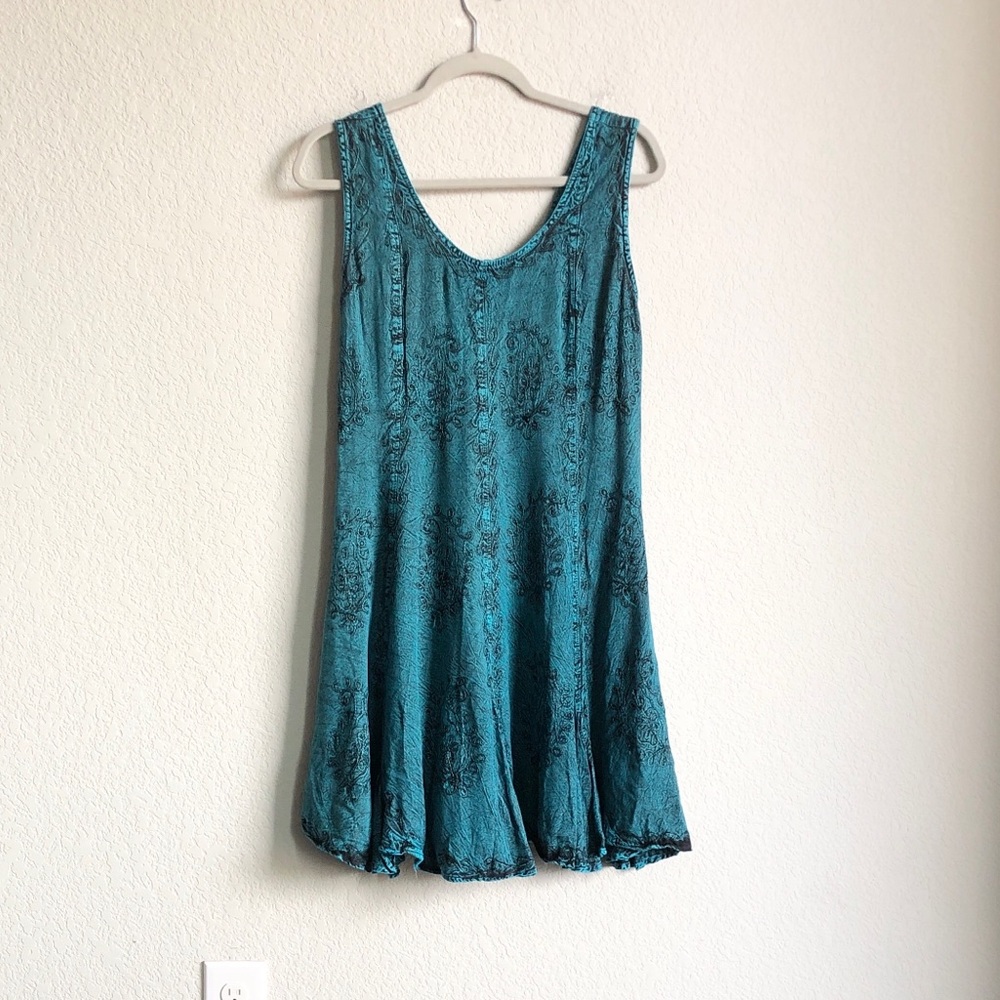 My Choice Vintage Embroidered Tank Dress Teal Black Whimsical Witchcore 90s